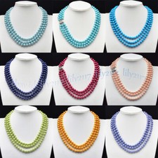 Lots 3 Rows Genuine 8mm Round Multicolor South Sea Shell Pearl Necklace 17-19''