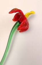 Fiore Rossa E Giallo Con Vetro Soffiato Murano 1980