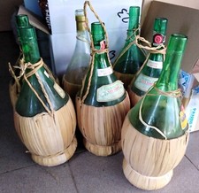 FIASCO DI VETRO IMPAGLIATO 2 LT. PER VINO SENZA TAPPO LOTTO 7 FIASCHI