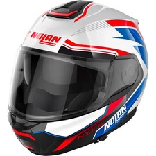 CASCO MOTO ANTERIORE MODULARE FLIP NOLAN N100-6 SURVEYOR BIANCO ROSSO BLU LUCIDO