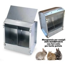 TRAMOGGIA MANGIATOIA PER CONIGLI 2 POSTI CON COPERCHIO E GANCI IN LAMIERA ZINCAT