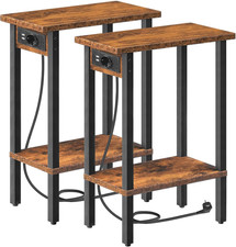 Tavolini Stretti 2 Ripiani, Set 2, Tavolini Divano Con Stazione Ricarica, Comodi