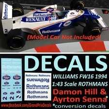 F1 Collection Williams FW16 Rothmans Hill e Senna 1994 acquascivolo DECALCOMANIE 1:43