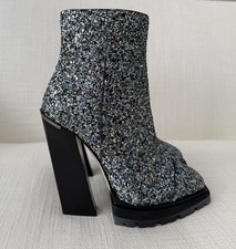 Stivali Jimmy Choo Madra 130 blu elettrico mix glitter grossolani taglia 37,5 NUOVI e SCATOLA