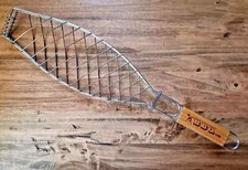 Griglia Graticola Pesce Barbecue con Manico in Legno - Metallo - 51 cm x 11,3 cm