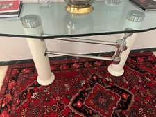 tavolo consolle in cristallo con gambe in marmo