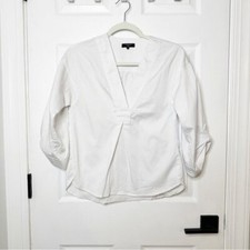 FRNCH bianco scollo a V pull on cotone top maniche linguetta taglia XS