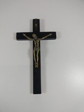  Crocifisso In Ottone E Legno Antico 20x11 Cm.