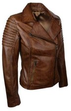 Women's Genuine Lambskin Leather Jacket Biker Jacket Brown Slim Fit Vintage Coat