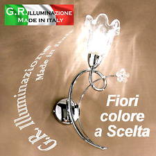 APPLIQUE MODERNA CROMATA 1 LUCE LAMPADA DA PARETE CROMO FIORI CRISTALLO Angie