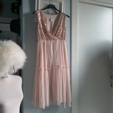 Abito New Collection nuovo rosa con tulle sottogonna pailettes vestito elegante