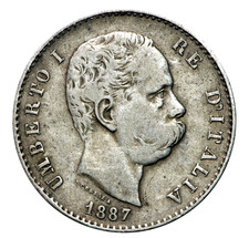 Italia 1 lira 1887 Regno Umberto I Argento Antica superba patina da monetiere