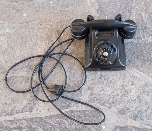 Telefono fisso nero disco - telefono, a