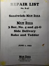 Falciatrice a barra falciante tipo rimorchio meccanico New Idea n. Manuale proprietario e ricambi 30A