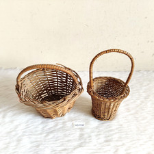 Antico Primitive Fatto a Mano Frutta Vegetables Appeso Legno Cesto 2 Pcs WD758