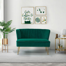 Divanetto Piccolo Imbottito in Velluto Moderno Con Gambe in Metallo Dorato Divan