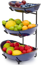 Fruttiera 3 Piani in Ceramica, Porta Frutta a Ripiani Da Tavolo, Cestino Frutta 