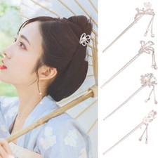 Bacchette stile cinese capelli metallo strass adesivo donna nappa perle UK ♩