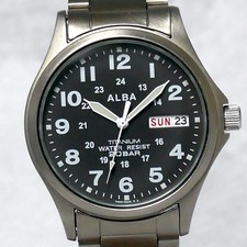 Orologio SEIKO ALBA Military Field 7N43 2005 Titanio Nero Luminoso Day-Date Giappone