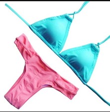Bikini S Rosa Donna 42 Top Triangolo Imbottito Vestito Turchese Costume Mare Blu