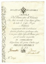 10 DUCATI CEDOLA BANCO GIRO DI VENEZIA 01/10/1798 SPL/SPL+