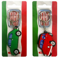 Official Fiat 500 Keyring / Soft PVC Keyring, Key Fob Bag Tag in Red / Green