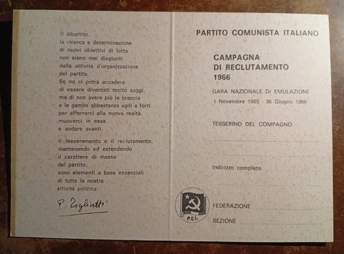 Tessera partito comunista - tessera,