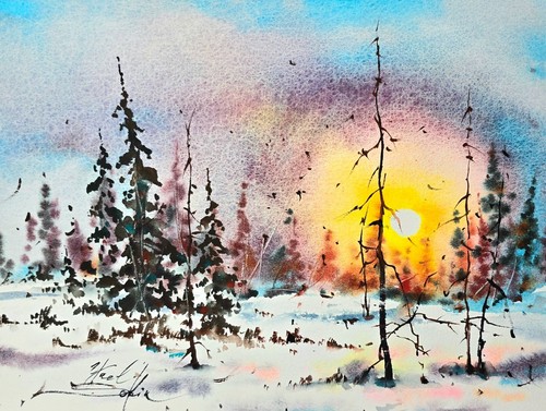 Dipinto paesaggio tramonto