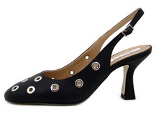 Scarpe Donna Sling Back Pelle Nero con Borchie Tacco Medio 7 cm Made in Italy