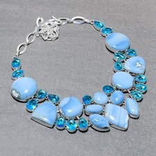 Collana gioielli etnici fatti a mano con pietre preziose topazio blu...