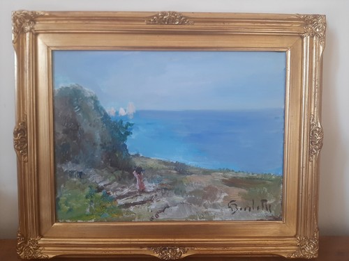 Olio tela con firma gaetano - su,