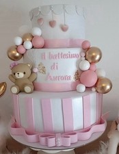 Torta Scenografica Orsetti Rosa Battesimo Personalizzabile Femmina Compleanno