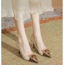 Decolte Scarpe Donna 7.5 cm Beige Bicolore Eleganti Pelle Sintetica 50673