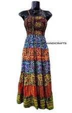 Vintage Seta Abito Vita Alta Cinghia Regolabile senza Maniche Leggero Maxi Abito