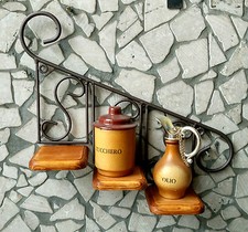 PORTA VASO VASETTI FIORI FIORIERA MENSOLA IN FERRO BATTUTO LEGNO RUSTICA dx 