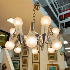 Coppia lampadari anni 70' acciaio e vetro modello Sputnik a 12 luci.