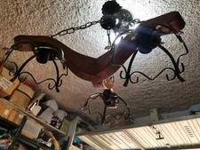 Lampadario lampada in ferro battuto LEGNO  3 luci