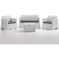 SALOTTO SET GIARDINO DIVANO POLTRONE TAVOLO POLIPROPILENE RATTAN NEBRASKA BIANCO