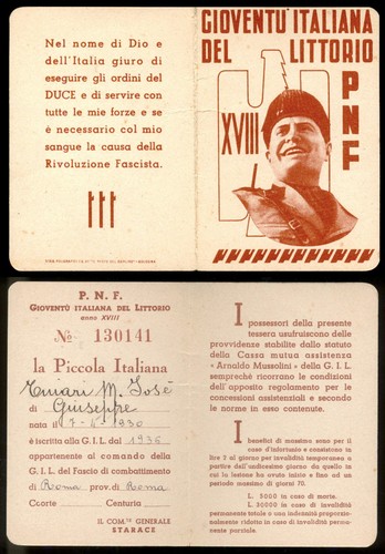 Tessera fascista 1940 - tessera,