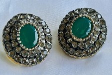 Orecchini Toppe Strass E Simil Smeraldo Argento 925. Vintage 