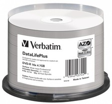 100 DVD-R AZO VERBATIM 43744 4,7 GB 16 X DL+ ampio stampabile