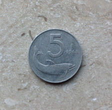 5 Lire 1968 Italia Delfino e Timone Stato Di Conservazione SPL Splendido