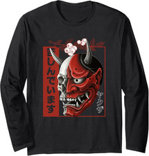 Maschera Hannya Demone Oni Noh Estetica Grafica Giapponese Maglia a Manica