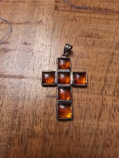 Ciondolo croce brutalista vintage argento 925 WBV punzone maestro ciondolo ambra