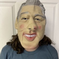 Costume adulto maschera Bill Clinton travestimento vintage anni 90 gomma lattice capelli grigi USA