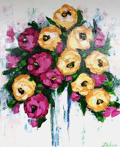 Fiori rose dipinto originale