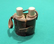 PORTA LIQUORI ANNI 40 DA VIAGGIO VINTAGE Fiaschetta Whisky Cognac Pelle VETRO