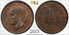 ITALIA, 1 CENTESIMO 1908 - PCGS MS 65 BN (15B), RARO