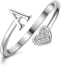 Anelli Donna Argento 925 Ragazze Anelli Impilabili Con Iniziali a Cuore Placcati