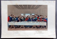 stampa antica mezzotinto colori originali maniera nera 1840 ultima cena cristo